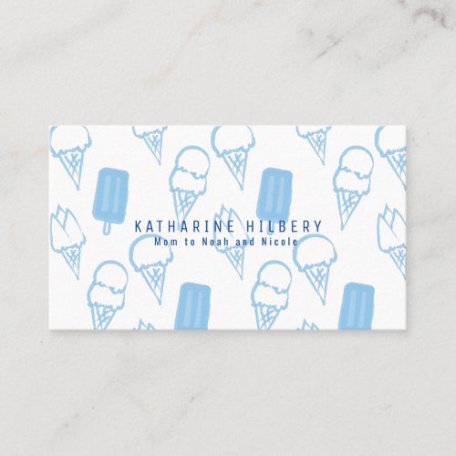 Handpainted Ice Cream Pattern Blue Mommy Business Card