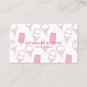 Handpainted Ice Cream Pattern Pink Business Card