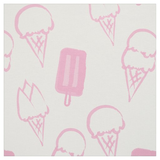 Handpainted Ice Cream Pattern Pink Fabric