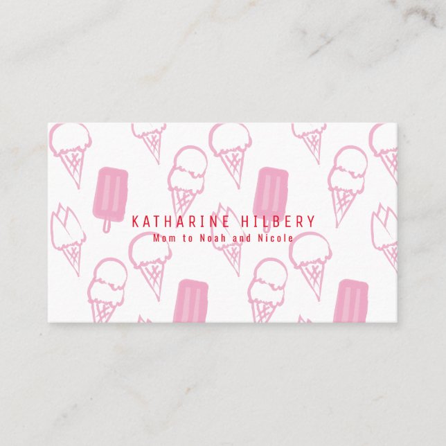 Handpainted Ice Cream Pattern Pink Mommy Business Card (Front)