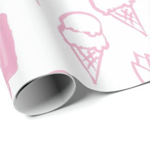 Handpainted Ice Cream Pattern Pink Wrapping Paper