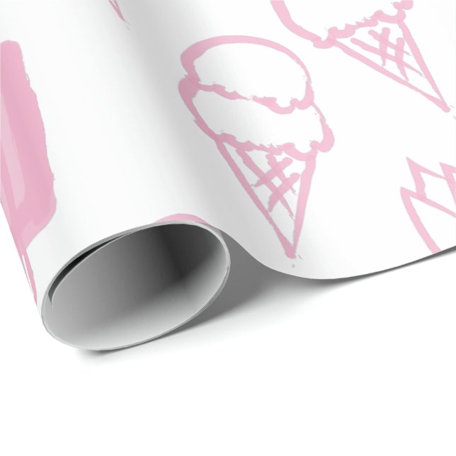 Handpainted Ice Cream Pattern Pink Wrapping Paper (Roll Corner)