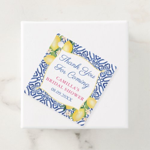 Handpainted Lemons Blue Positano Tiles Thank You Favor Tags