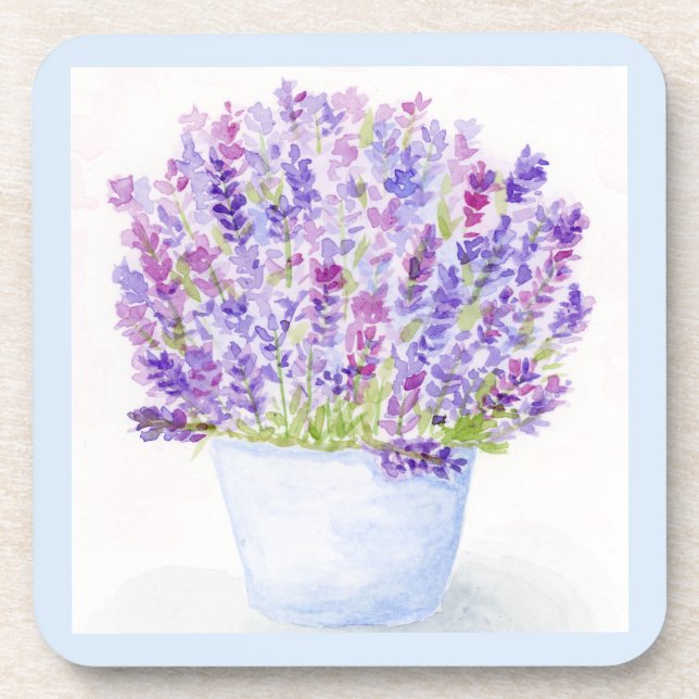 Handpainted Loose Watercolor Lavender Floral Beverage Coaster (Front)