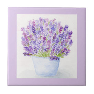 Handpainted Loose Watercolor Lavender Floral Ceramic Tile