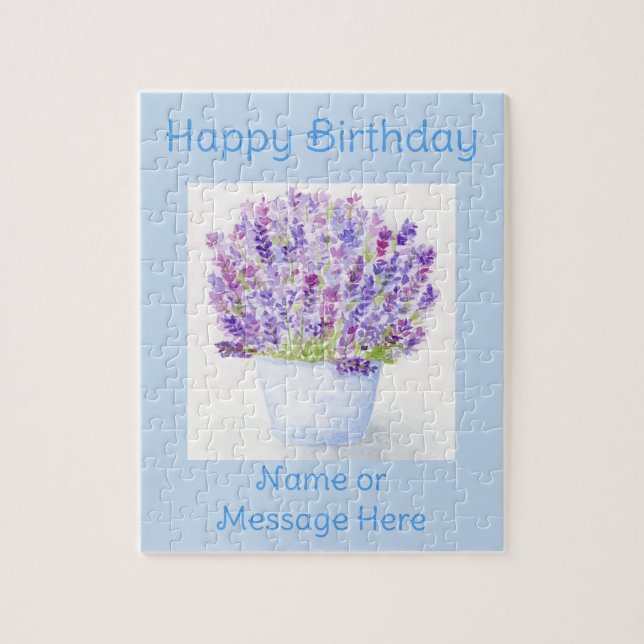 Handpainted Loose Watercolor Lavender Floral Jigsaw Puzzle (Vertical)