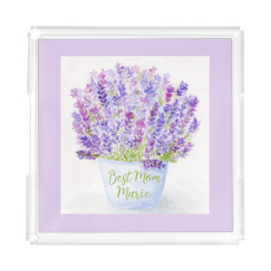 Handpainted Loose Watercolor Lavender Floral MOM Acrylic Tray