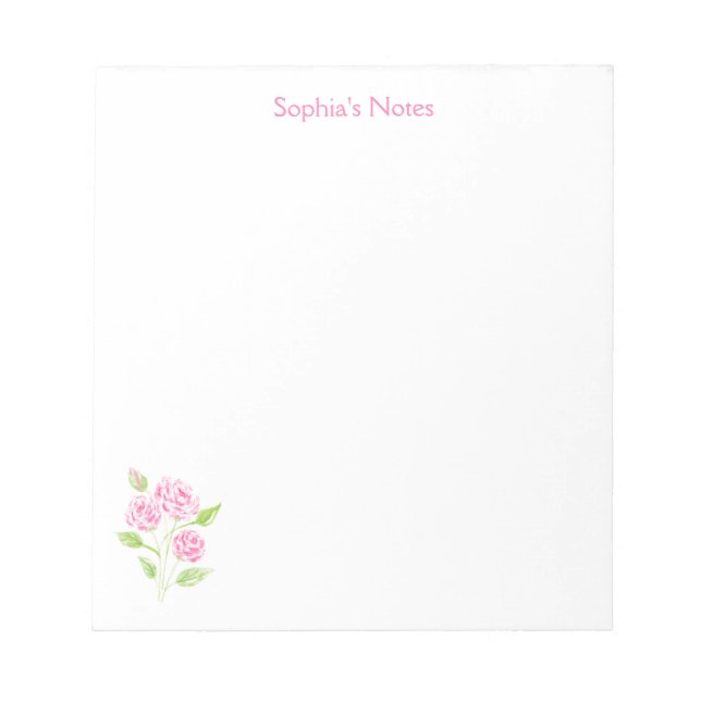 Handpainted Loose Watercolor Rose Floral Notepad (Front)