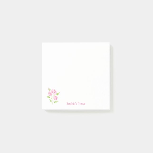 Handpainted Loose Watercolor Rose Floral Post-it Notes (Front)