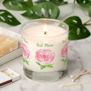 Handpainted Loose Watercolor Rose Floral Scented Candle