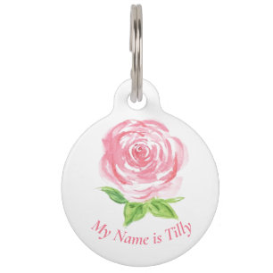 Handpainted Loose Watercolor Rose Pet ID Tag