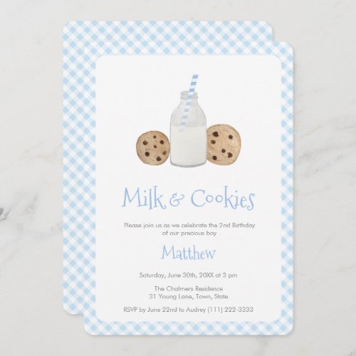 Handpainted Milk  Cookies Boy Birthday Party Invitation