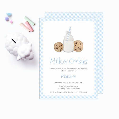 Handpainted Milk  Cookies Boy Birthday Party Invitation