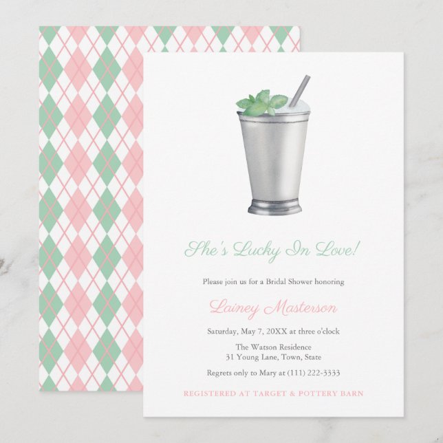 Handpainted Mint Julep Argyle Derby Bridal Shower Invitation (Front/Back)