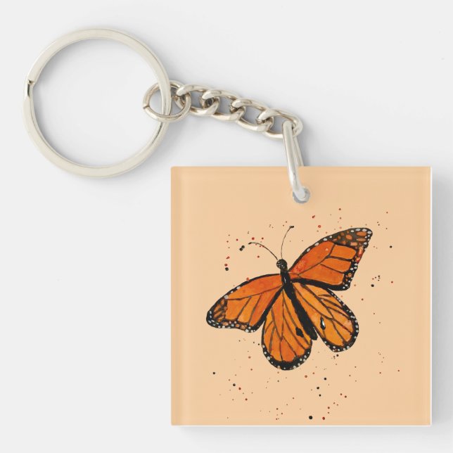 Handpainted Monarch Butterfly in Watercolor Keychain (Front)