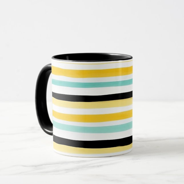 Handpainted Multicolor Horizontal Stripes Mug (Front Left)