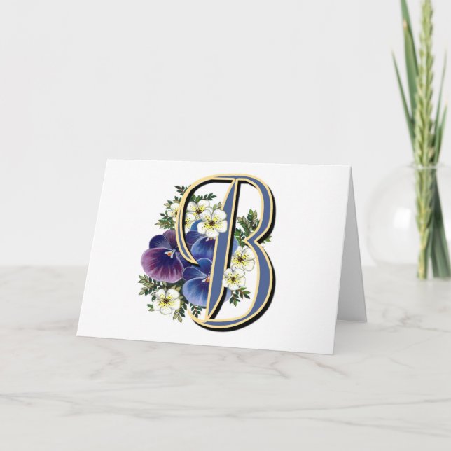 Handpainted Pansy IInitial - B Note Card (Front)