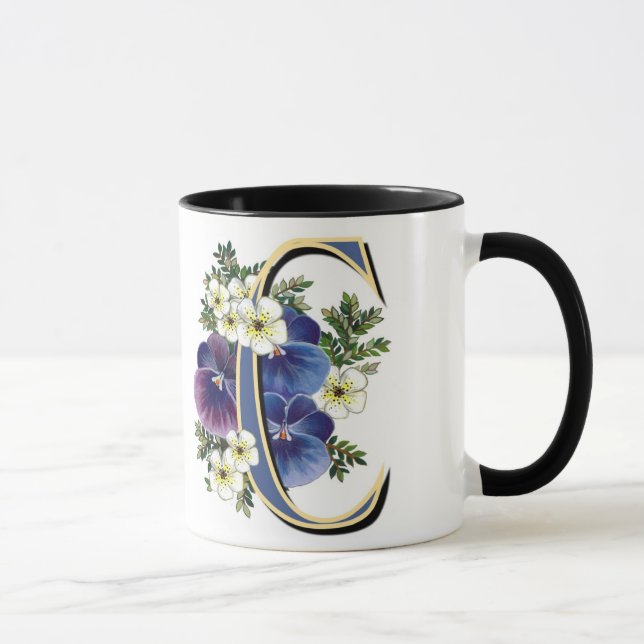 Handpainted Pansy IInitial - C Mug (Right)