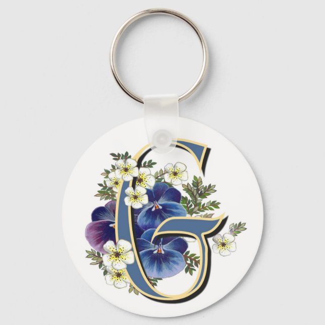 Handpainted Pansy Initial -  G Keychain (Front)