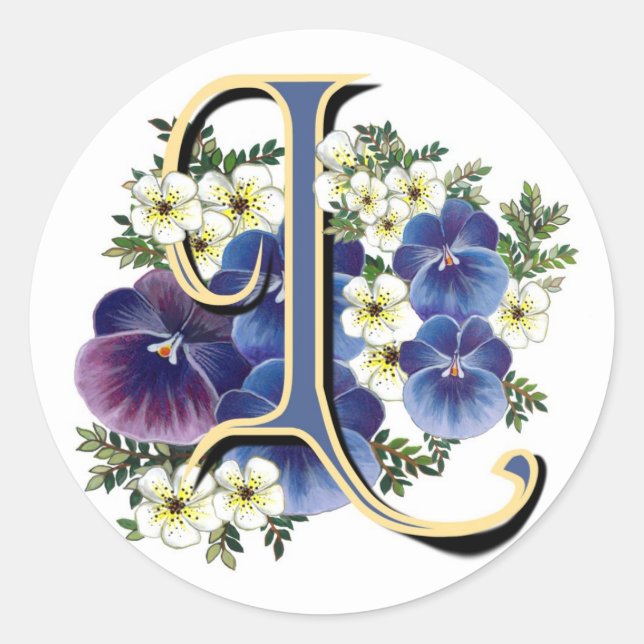 Handpainted Pansy Initial Monogram -  L Classic Round Sticker (Front)