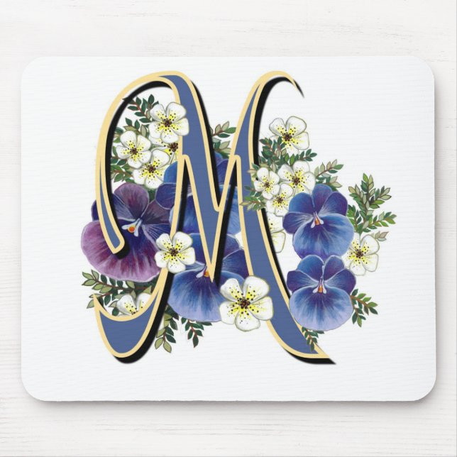 Handpainted Pansy Initial Monogram -  M Mouse Pad (Front)