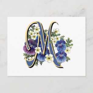 Handpainted Pansy Initial Monogram -  M Postcard