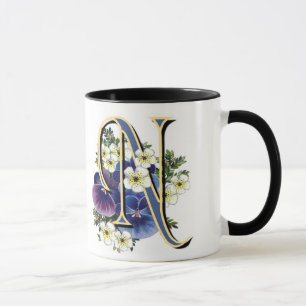 Handpainted Pansy Initial Monogram - N Mug