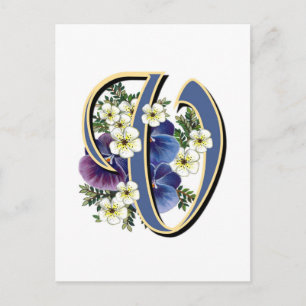 Handpainted Pansy Initial Monogram - V Postcard
