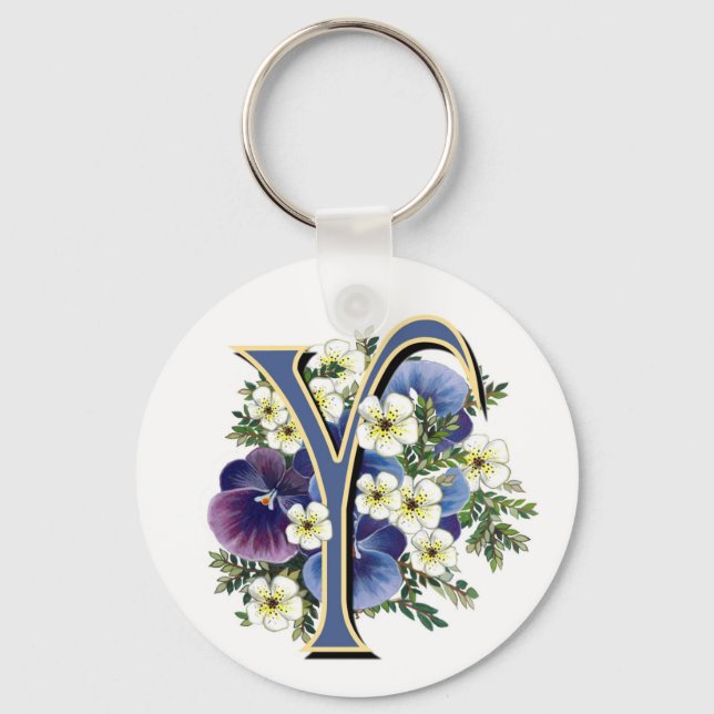 Handpainted Pansy Initial Monogram - Y Keychain (Front)