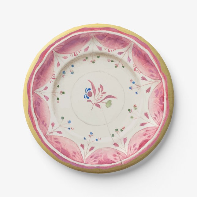 Handpainted Petite Floral Ceramic Vintage Paper Plates (Front)