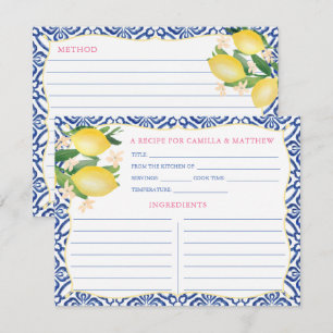 Handpainted Positano Lemons Royal Blue Recipe Card