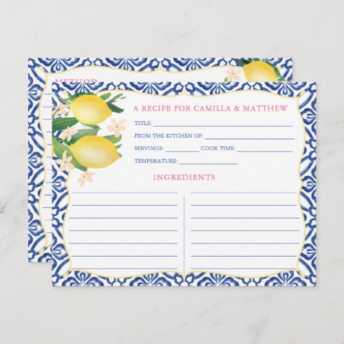 Handpainted Positano Lemons Royal Blue Recipe Card