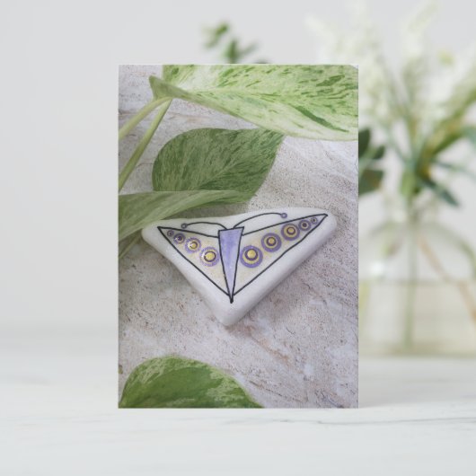 Handpainted Purple Butterfly on Santorini stone (Standing Front)
