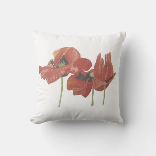 HANDPAINTED RED POPPY FLOWERS STYLISH  OUTDOOR PILLOW