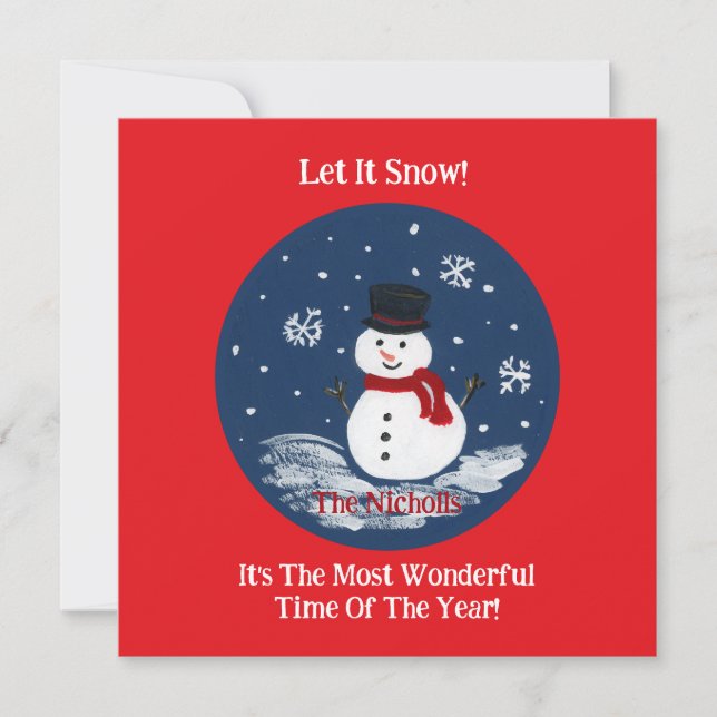 Handpainted Snowman RED Holiday Card (Front)