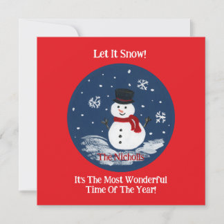 Handpainted Snowman RED Holiday Card