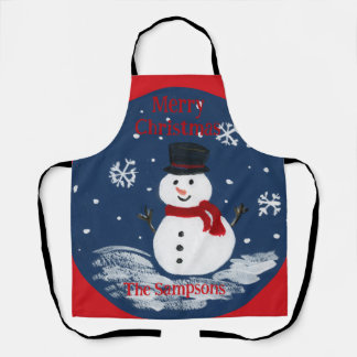 Handpainted Snowman Red PERSONALIZE Apron