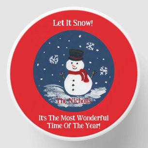 Handpainted Snowman RED personalize Mini Candle Favors