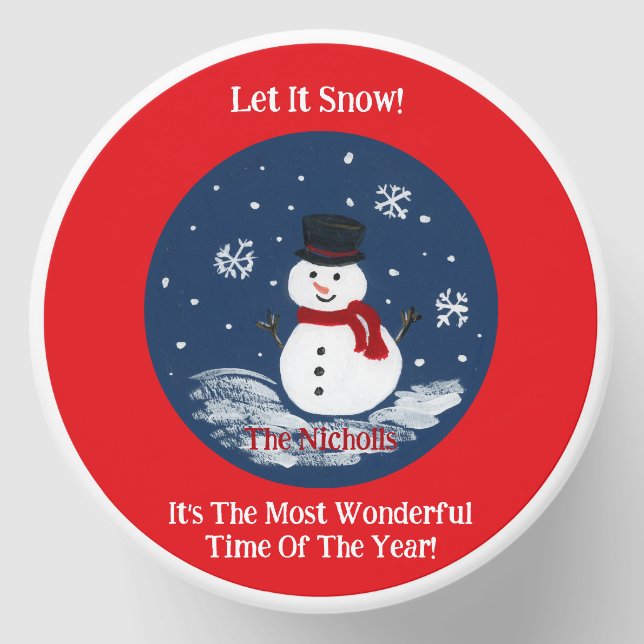 Handpainted Snowman RED personalize Mini Candle Favors (Front)