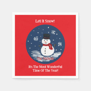 Handpainted Snowman Red PERSONALIZE Napkins