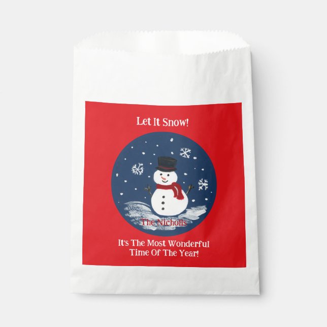 Handpainted Snowman Red PERSONALIZE Treat Favor Bag (Front)