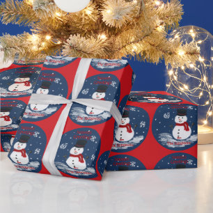 Handpainted Snowman Red PERSONALIZE  Wrapping Paper