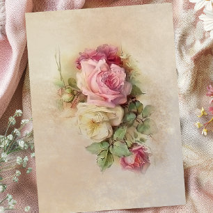 Handpainted Style Vintage Pink and White Roses Tissue Paper