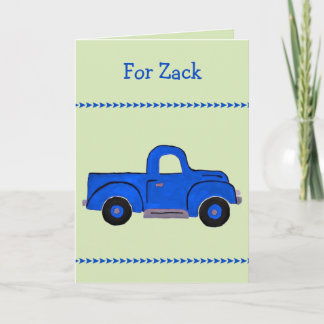 Handpainted Vintage Blue Truck NAME Birthday Card