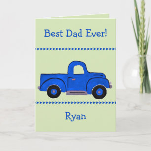 Handpainted Vintage Blue Truck NAME Dad  Card