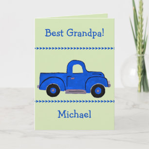 Handpainted Vintage Blue Truck NAME Grandpa Card