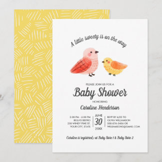 Handpainted Watercolor Bird Baby Shower Invitation