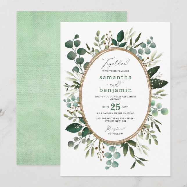 Handpainted Watercolor Botanical Greenery Wedding Invitation (Front/Back)