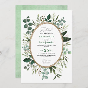 Handpainted Watercolor Botanical Greenery Wedding Invitation