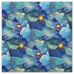 Handpainted Watercolor Floral Aqua and Blues Vibes Fabric